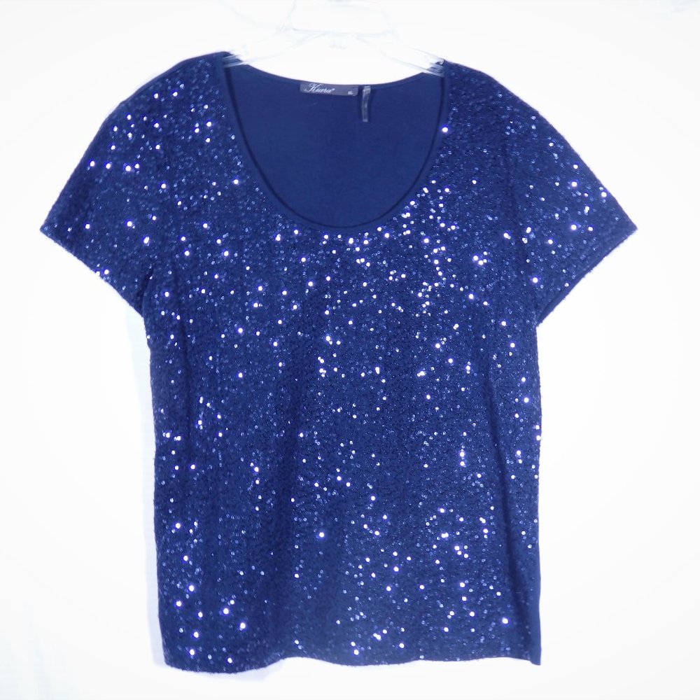 Kiara Womens size XL Blue Sequin Top